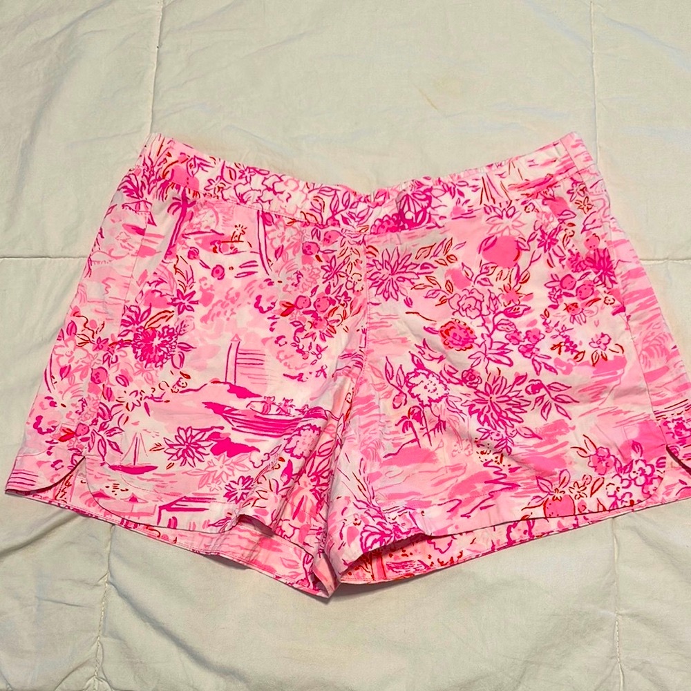 Lilly Pulitzer Ocean View Short Peony Pink Seaside Scene Size S